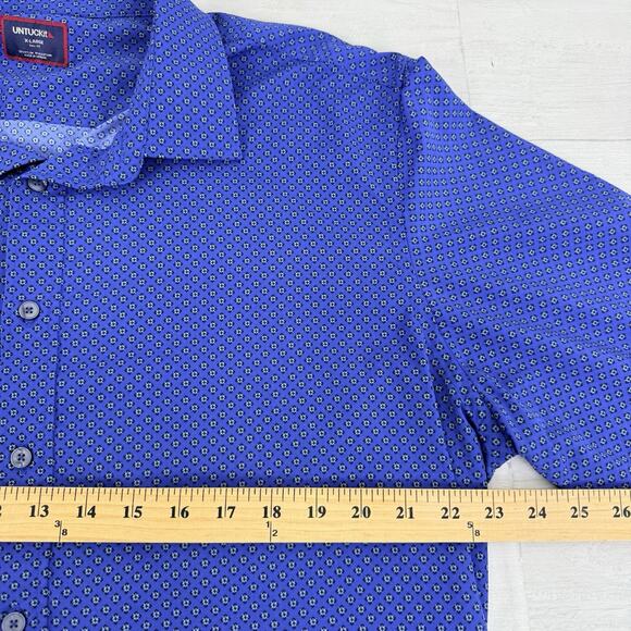 Untuckit Stanton Performance Shirt Men XL Tall Blue Printed Long Sleeves Stretch - Picture 12 of 15